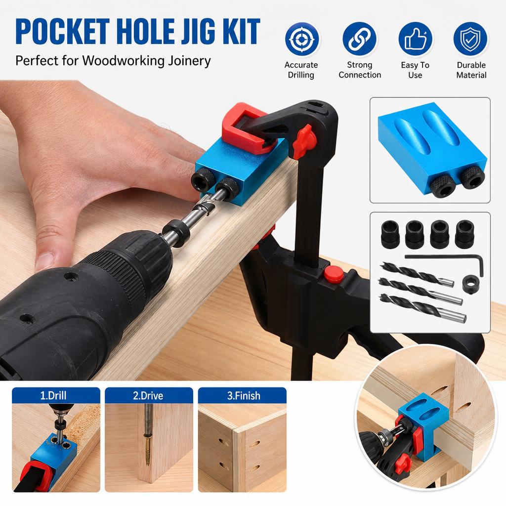 Pocket Hole Jig - 14pcs DIY Pocket Hole Jig Kit