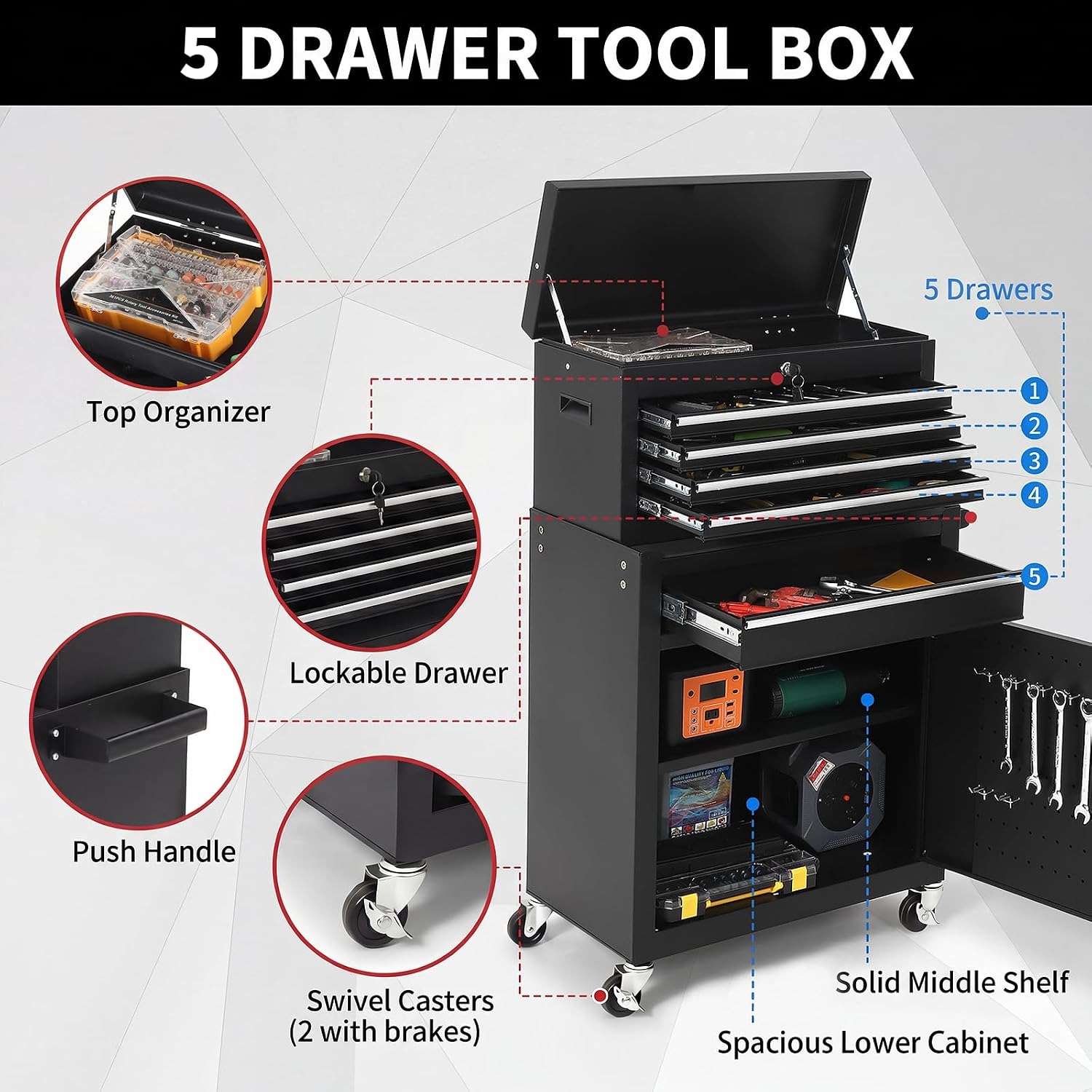 5 Drawer Rolling Tool Cabinet  - Workshop Tools Box ulasan dan harga